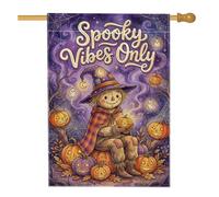 Creepy Mood Only - Bandera de Halloween con cita de espantapájaros de 71 x | Bruja espantapájaros, bandera de patio, Jack-o'-lanterns, fantasmas flotantes, cita espeluznante, decoración de jardín otoñal