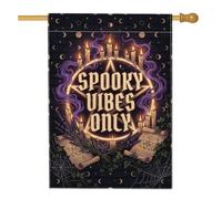 Creepy Mood Only - Bandera gótica de pentagrama con cita de Halloween, 71 x | Tema gótico de brujería, bandera de césped, velas cónicas brillantes, pergaminos de pergamino vintage, humo místico violeta
