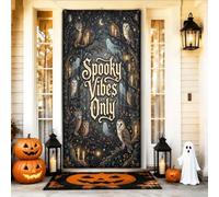 Creepy Mood Only Owl Forest - Cubiertas para puerta de Halloween, 36 x 72 | Diseño gótico de bosque, pancarta de puerta delantera, detalles de fantasmas flotantes, tipografía vintage