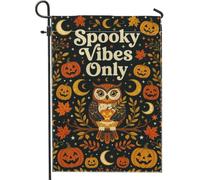 Creepy Mood Only Owl Pumpkins - Bandera de jardín de Halloween de 12 x 18 | Jack-o'-lanterns, bandera de césped, hojas de otoño, lunas celestiales, decoración de porche de temporada