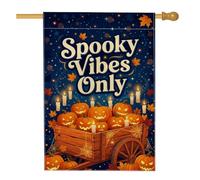 Creepy Mood Only Pumpkins - Bandera de casa con cita de Halloween, 71 x 101 | Jack-o'-lanterns, bandera de césped, carro de madera, velas flotantes, hojas de otoño, cita espeluznante
