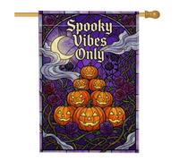 Creepy Mood Only Pumpkins - Bandera de casa con cita Jack-o-lantern de 71 x | Estilo de vidrieras, bandera de patio, detalles florales góticos, diseño de luna creciente, decoración de temporada al aire