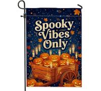 Creepy Mood Only Pumpkins - Bandera de jardín con cita de Halloween, 30,5 x | Jack-o'-lanterns, bandera de césped, carro de madera, velas flotantes, hojas de otoño, cita espeluznante