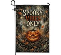 Creepy Mood Only Pumpkins - Bandera de jardín de Halloween de 12 x 18 | Jack-o'-lantern, bandera de césped, hojas de otoño, bosque, ambiente de humor, decoración de temporada al aire libre