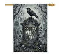 Creepy Mood Only Raven Tombstone - Bandera de casa de Halloween, 71 x 101 | Diseño gótico de lápida, bandera de césped, texto espeluznante, fondo de cementerio, decoración de patio al aire libre