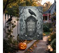 Creepy Mood Only Raven Tombstone - Bandera de jardín de Halloween de 12 x | Diseño gótico de lápida, bandera de césped, texto espeluznante, fondo de cementerio, decoración de patio al aire libre