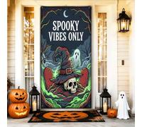 Creepy Mood Only Skull Witch Hat Quote Halloween Door Covers 36 x 72 | Diseño de sombrero de bruja, telón de fondo de puerta delantera, cita espeluznante, arte de fantasía oscura