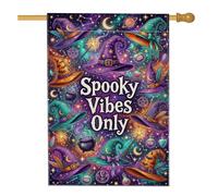 Creepy Mood Only Witch Hat - Bandera de casa de Halloween de 28 x 40 | Sombreros de bruja, bandera de patio, varitas mágicas, calderos burbujeantes, horizonte nocturno celestial