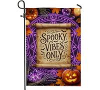 Creepy Mood Only Witchy Quote - Bandera de jardín de Halloween de 12 x 18 | Jack-o'-lantern calabazas, bandera de patio, círculo mágico brillante, cristal de amatista, lavanda seca, hojas de otoño