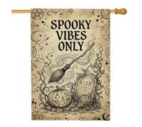 Creepy Mood Only Witchy Quote Broom - Bandera de casa de Halloween de 28 x | Símbolos ocultos, bandera de patio, decoración de bruja, jardín de otoño, letrero gótico para patio, arte místico al aire