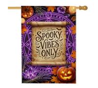 Creepy Mood Only Witchy Quote Scroll - Bandera de casa de Halloween de 71 x | Jack-o'-lantern calabazas, bandera de patio, círculo mágico brillante, cristal de amatista, lavanda seca, hojas de otoño