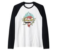 Creepy Ramen Bowl Yokai con cerebro y ojos de dibujos animados Camiseta Manga Raglan