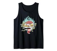 Creepy Ramen Bowl Yokai con cerebro y ojos de dibujos animados Camiseta sin Mangas