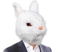 CreepyParty Máscara de Conejo Blanco Linda Cabeza de Conejito Máscaras realistas de cabeza completa de látex animal Disfraces para Halloween Carnaval Fiesta de disfraces de Pascua