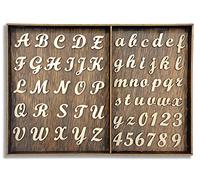 Cregugua 552 letras y números de madera sin terminar de 3/4 pulgadas de alto, en mayúsculas y minúsculas y números, sin pintar, con almacenamiento marrón para álbumes de recortes