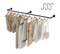 Crehomfy Perchero industrial de tubería con 3 ganchos, perchero de pared de 72 pulgadas de largo, barra de hierro resistente, barra de barra para colgar ropa para lavandería, carga máxima de 135