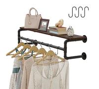 Crehomfy Perchero industrial de tubería con estante superior y 3 ganchos, estante de ropa montado en la pared de 41 pulgadas de largo, barra de hierro resistente, barra de barra para colgar ropa, 4