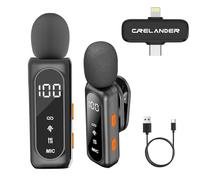 Crelander Mini micrófono inalámbrico profesional 3 en 1 para iPhone/Android/cámara, micrófono Lavalier Bluetooth con calidad de sonido cristalina para grabación, transmisión en vivo, clips de