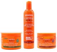 Crema activadora de rizos hidratante de manteca de karité Cantu, crema acondicionadora sin enjuague y crema rizadora de coco (Ste of 3)