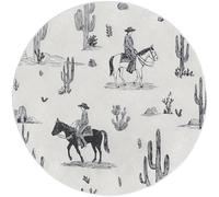 Crema Alfombra Redonda con patrón Simple Desierto Cactus Vaquero Lavable, Alfombras para Sala de Estar de Pelo Corto, 120 cm para Pasillo Cama Comedor alfombras de Suelo Que no se