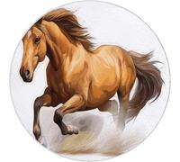 Crema Bronceado Alfombra redonda con patrón Dibujos Animados Simple Animales Caballos lavable, Alfombras para Sala de Estar de Pelo Corto, 150 cm para pasillo cama comedor alfombras de suelo que no se