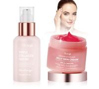 Crema Colageno 100g + Serum Colageno Facial 30ml, con Niacinamida Colageno Hidrolizado Liofilizado, Skincare Coreano Kit Hidratante y Antiarrugas, Contra Arrugas Líneas Finas, para Todo Tipo de Piel