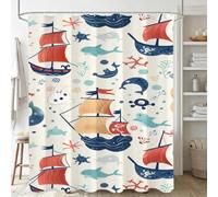 Crema Cortina de Ducha 180x240cm, Tela Poliéster Impermeable con 12 Ganchos, Secado Rápido Cortinas de Baño Lavables, Shower Curtain Resistente a Humedad, Decoracion Hogar Bote Cortina Ducha J-340