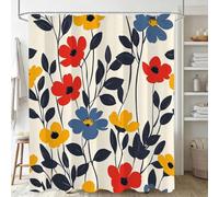 Crema Cortina de Ducha 240x200cm, Tela Poliéster Impermeable con 12 Ganchos, Secado Rápido Cortinas de Baño Lavables, Shower Curtain Resistente a Humedad, Decoracion Hogar Planta Cortina Ducha J-312