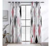 Crema Cortinas Térmicas con Ojales, Estampadas y Opacas Líneas De Diamantes del Siglo Vintage, Aislantes Antirruido para Ventanas de Hogar Sala Dormitorio, 110 An x 215 Al cm (2 Paneles)