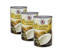 Crema de coco 400 ml pack 3 latas, textura extra cremosa 21% grasa para curry tailandés, sopas, salsas y postres sin lácteos