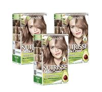 Crema de coloración Nutrisse Nude de Garnier, rubio medio 7N, coloración permanente para cabello (con 3 aceites nutritivos), pack de 3 unidades