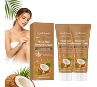 Crema de depilación facial de aceite de coco para mujeres, depilatoria suave e indolora con extracto de aceite de coco, crema hidratante para depilación superior, barbilla y mejillas (2 unidades)