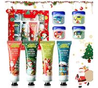 Crema de Manos Navideña Set, 4 Mini Cremas de Manos + 4 Bálsamos Labiales, Crema Hidratante de Invierno para Manos y Pies para Piel Seca y Agrietada, Crema Perfumada para Manos