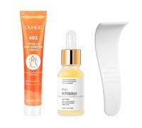 Crema depilatoria facial + sérum inhibidor del crecimiento del vello, crema depilatoria suave para el labio superior, para el rostro pieles sensibles, línea del bikini, cejas, mejillas