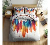 Crema Funda Nordica de Microfibra cepillada, Delicado Atrapasueños Plumas De Colores Juego de Cama Estampado & Suave, Juego de Funda nórdica Reversible 135 x 200 cm