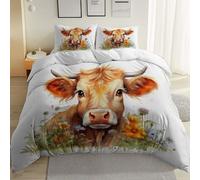 Crema Funda Nórdica Reversible, Microfibra Transpirable con Pintura De Acuarela De Una Linda Vaca Estampado, Juego de Cama 2 Piezas para Dormitorio Juvenil o Infantil, 135 x 200 cm