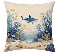 Crema Fundas Cojines 55x55 Juego de 1, TiburóN Fundas Cojines 55x55cm, Suave Terciopelo Cuadrado Pillow Case con Cremallera Oculta, Cushion Covers para Decoracion Hogar Sala de Estar Regalo J-9219