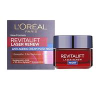 Crema hidratante facial con láser L'Oreal Paris Revitalift, máscara de noche antienvejecimiento de triple acción X3 con retinol profesional, ácido hialurónico y vitamina CG, 50 ml