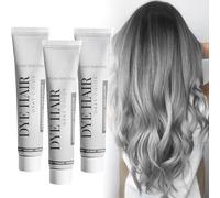 Crema Natural para Teñir el Cabello Gris Plateado, Tinte Instantáneo No Dañino Para Todo Tipo de Cabello, Crema Natural para Teñir de Larga Duración, Fácil de Aplicar y Limpiar. (3pcs)
