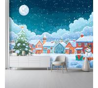 Crema Papel pintado mural, Hermoso Árbol De Navidad Muñeco De Nieve Estrellas Mural para salón y dormitorio, Papel pintado decorativo no tejido, Fotomural para comedor pasillo y salón 350 x 256 cm