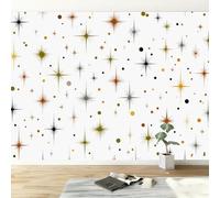 Crema Papel Pintado Panorámico Patrón Moderno De Estrellas Y Lunares, 200 x 140 cm Fotomurales Pared Tejido No Tejido Decorativos Murales Fotográfico Moderno Decoración de Paredes