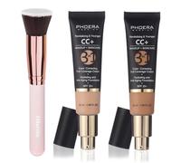 Crema PHOERA CC+, base de cobertura total, crema correctora de color, suero hidratante antienvejecimiento y protector solar SPF 25+, acabado natural (2pcs-120+140/Nude+Buff Beige)