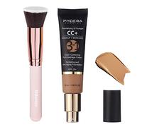 Crema PHOERA CC+, base de cobertura total, crema correctora de color, suero hidratante antienvejecimiento y protector solar SPF 25+, acabado natural (160 Sand)