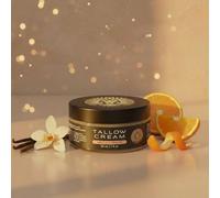 Crema Premium de Sebo Batido - Vainilla y Naranja - Hecha a Mano y Aireada - 100% Sebo de Res para Rostro y Cuerpo - Cuidado Natural para Piel Seca y Sensible - Sin Conservantes