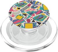 Crema Retro 80s 90s Tech Shape Mix Pattern PopSockets PopGrip para MagSafe