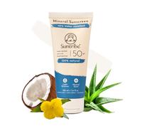 Crema Solar Natural Mineral Deporte FPS 50 Suntribe - 100 ml, Ecológica - 100% Natural y Segura para los Arrecifes, Filtros UV No-Nano Minerales, Muy Resistente al Agua & Sudor - Brillo Blanco