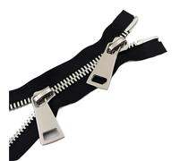 Cremallera bidireccional 1 cremallera de doble cursor metálica 80/100/120 cm, número 8, con extremo abierto, for reparación abrigos y chaquetas plumas(BlackSilver,100cm)