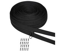 Cremallera continua de 5 mm, color negro, 10 m, con 20 cremalleras, por metros, para ropa de cama, ropa, bolsas, cremallera de nailon resistente, juego infinito, pieza de repuesto para costura