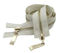 Cremallera De Doble Cursor De 80/100/120Cm Cremallera Con Dientes Dorados Claros De Metal, Beige, 5#, 80cm
