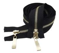 Cremallera De Doble Cursor De 80/100/120Cm Cremallera Con Dientes Dorados Claros De Metal, Dientes de oro negro, 5#, 80cm